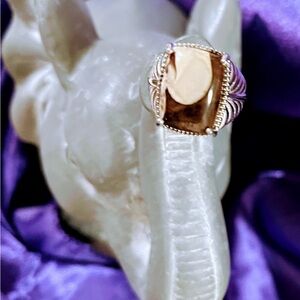 Silver Floral Engraved Ring with Square Centerpiece